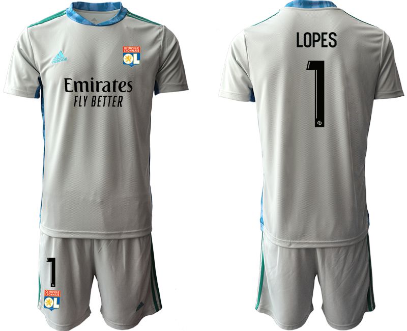 Men 2020-2021 club Olympique Lyonnais gray goalkeeper #1 Soccer Jerseys